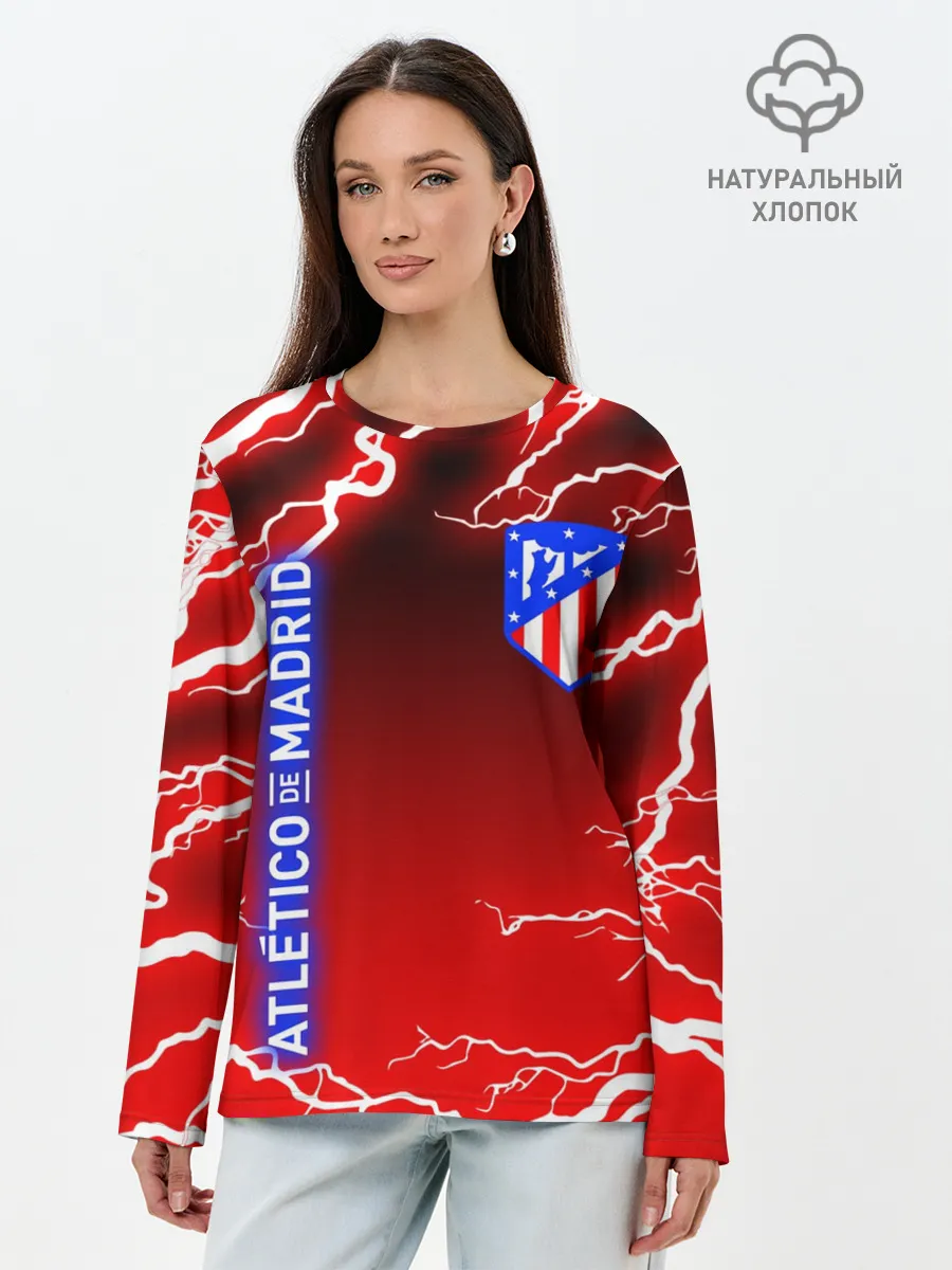 Лонгслив женский. Хлопок / АТЛЕТИКО МАДРИД / МОЛНИИ