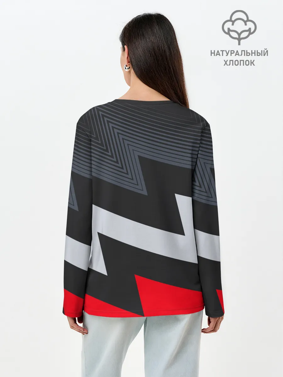 Лонгслив женский. Хлопок / Черно-красные зигзаги