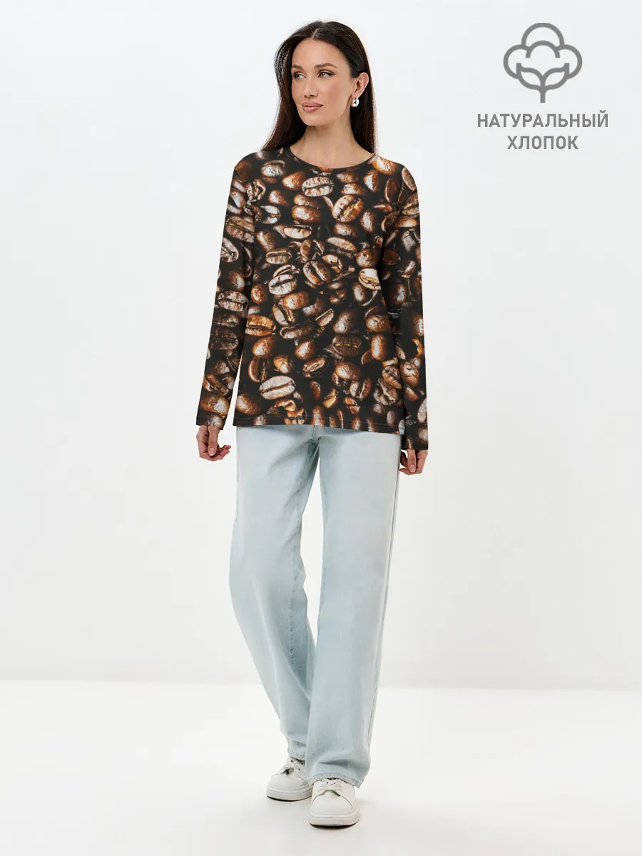 Лонгслив женский. Хлопок / Зерна Кофе