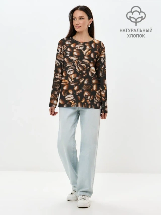 Лонгслив женский. Хлопок / Зерна Кофе