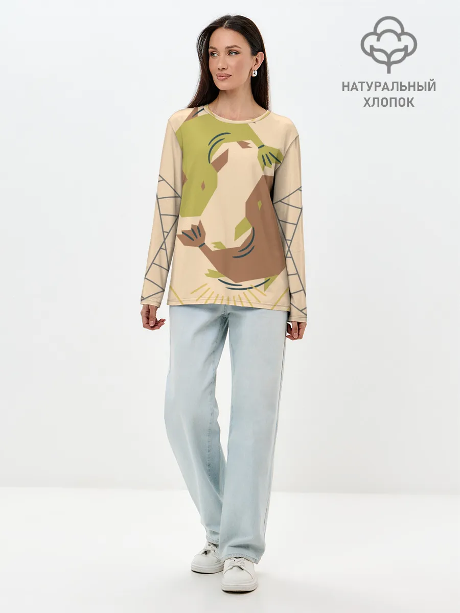 Лонгслив женский. Хлопок / Рыбы. Знаки зодиака, море