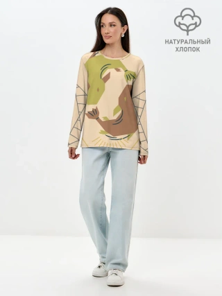 Лонгслив женский. Хлопок / Рыбы. Знаки зодиака, море