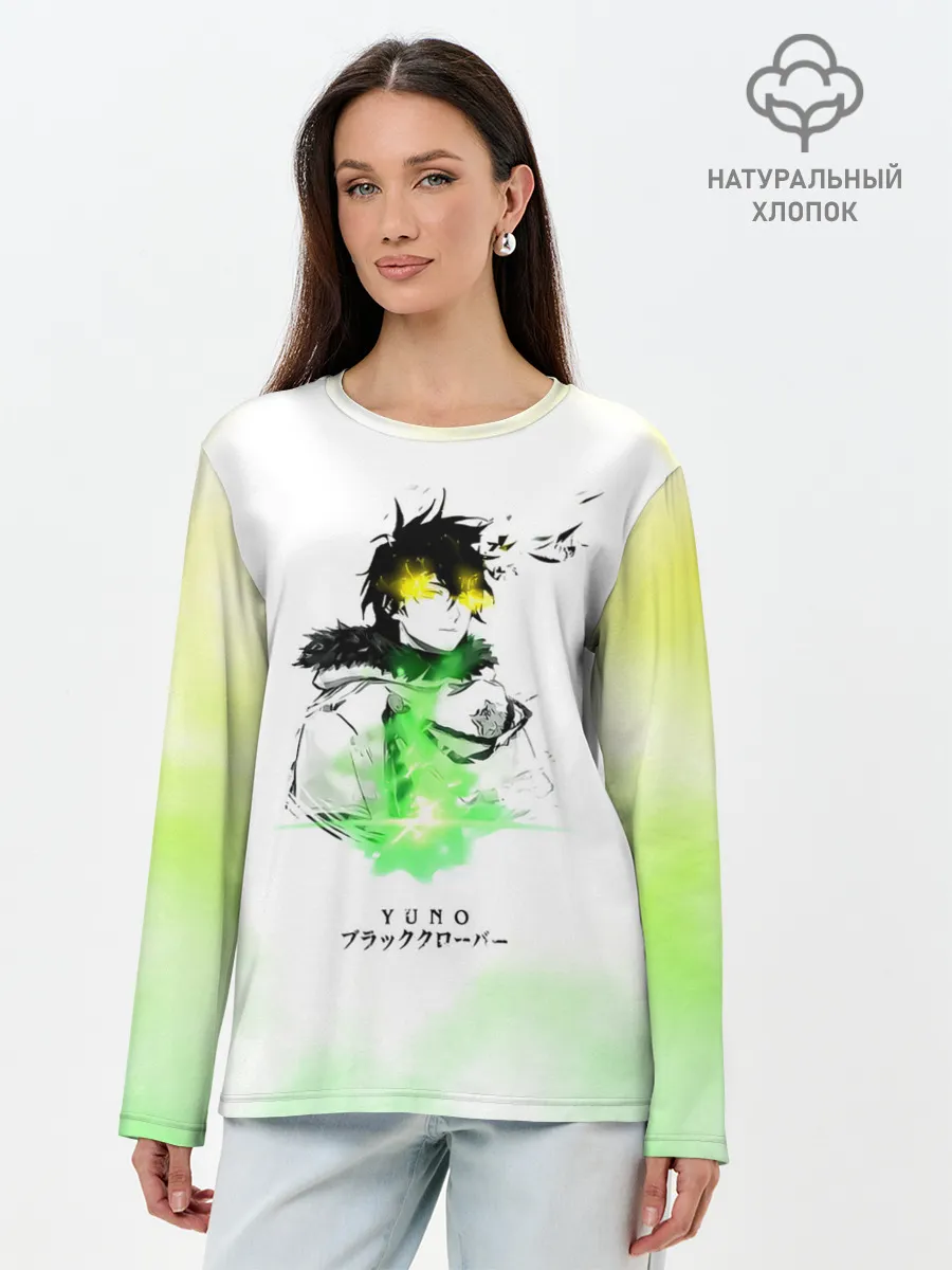 Лонгслив женский. Хлопок / Чёрный клевер Юно кислотный