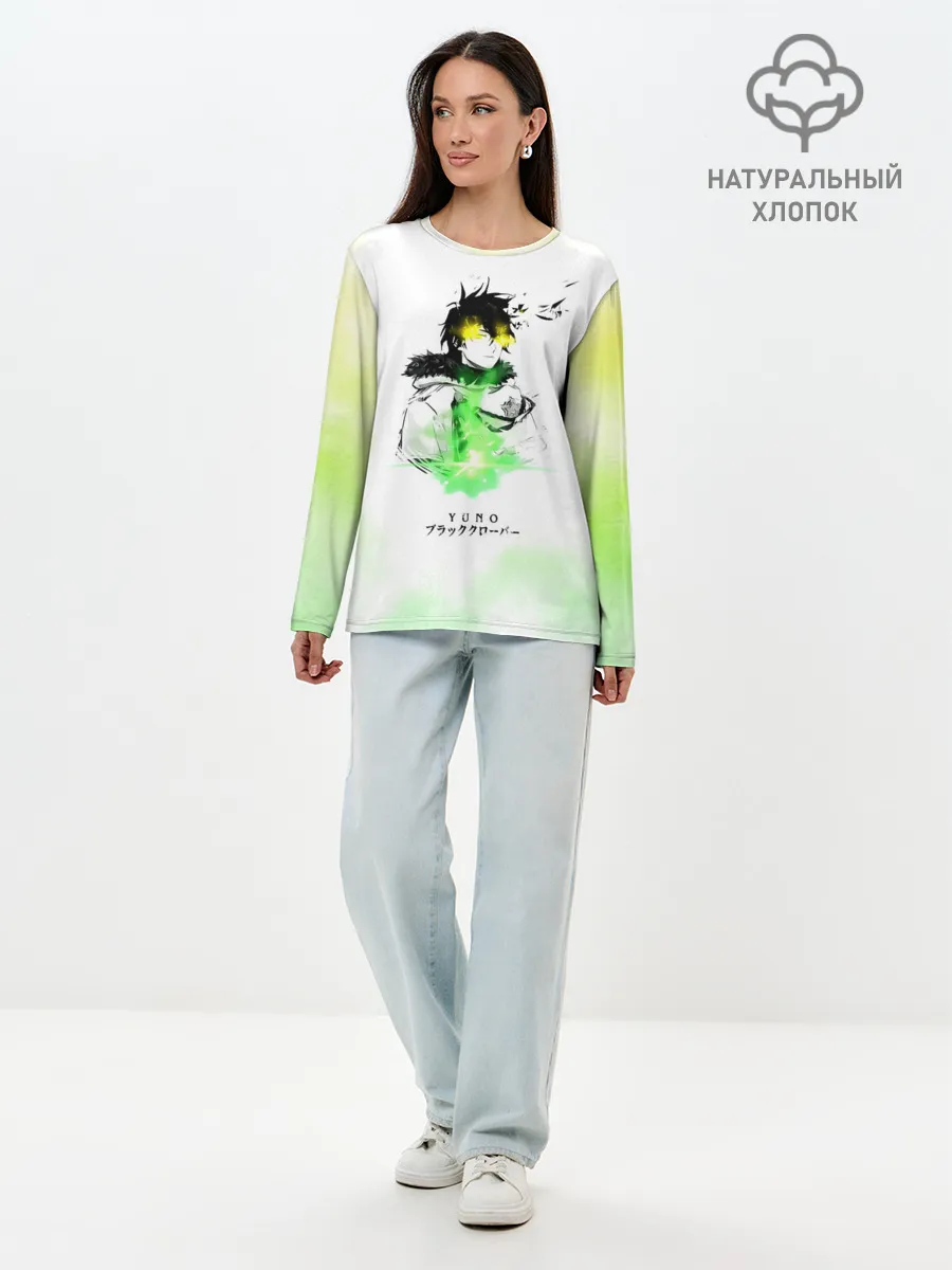 Лонгслив женский. Хлопок / Чёрный клевер Юно кислотный