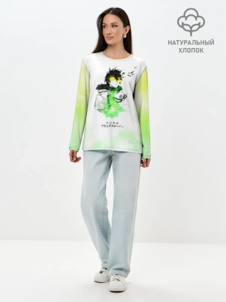 Лонгслив женский. Хлопок / Чёрный клевер Юно кислотный