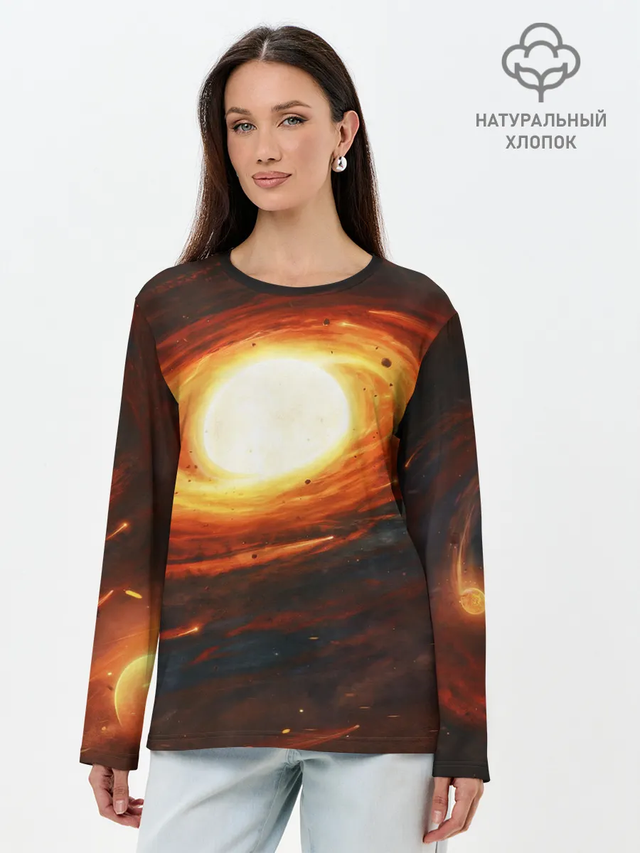 Лонгслив женский. Хлопок / ГАЛАКТИКА / КОСМОС / СОЛНЦЕ