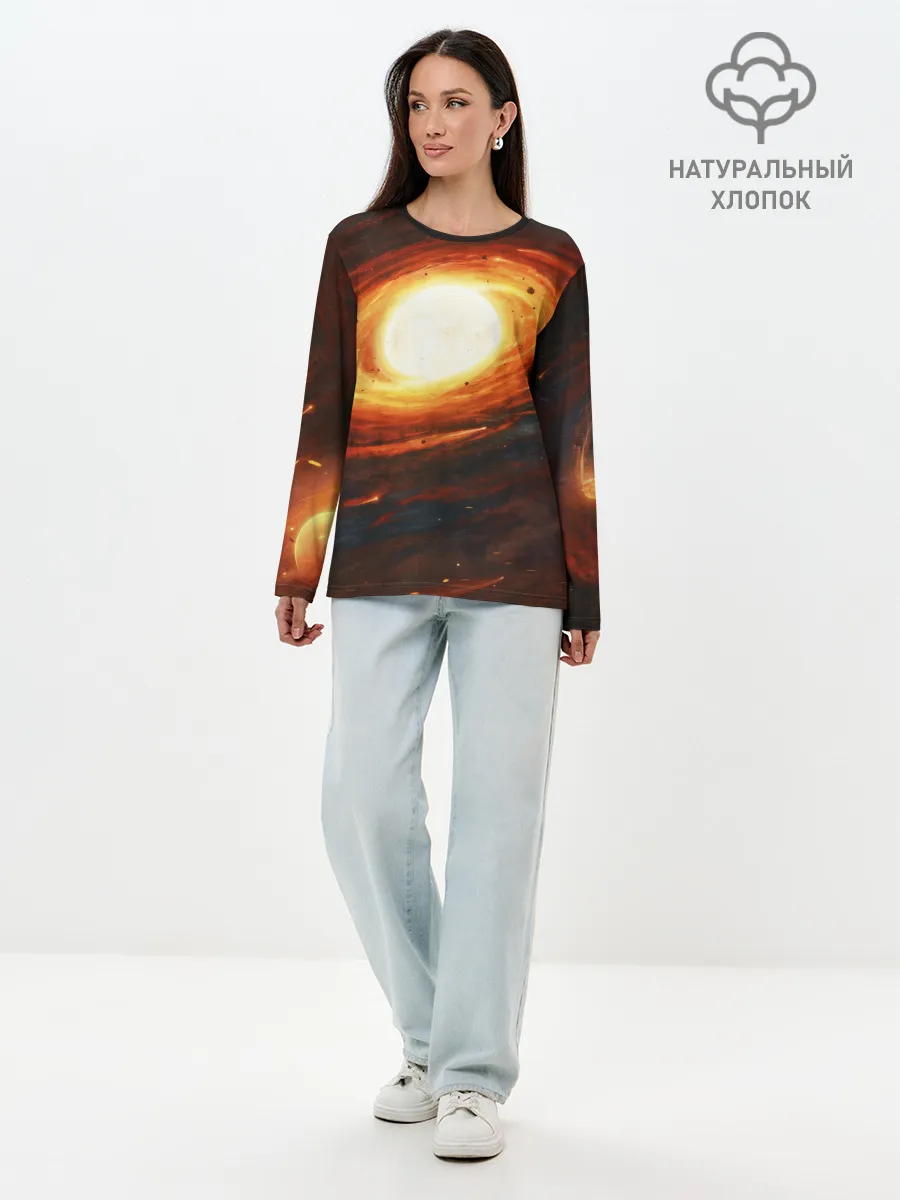 Лонгслив женский. Хлопок / ГАЛАКТИКА / КОСМОС / СОЛНЦЕ