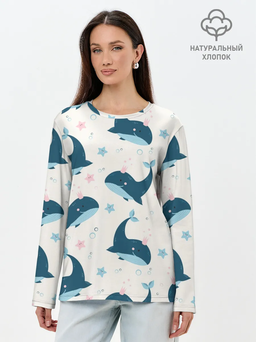 Лонгслив женский. Хлопок / Киты