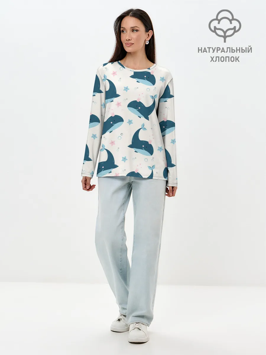Лонгслив женский. Хлопок / Киты