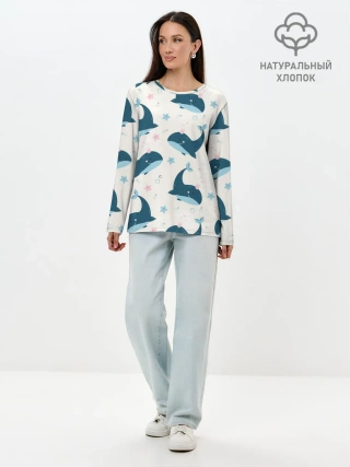 Лонгслив женский. Хлопок / Киты