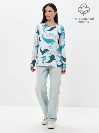 Лонгслив женский. Хлопок / Киты и тюлени