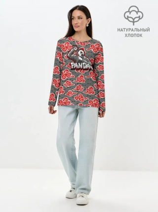 Лонгслив женский. Хлопок / Панда-ниндзя