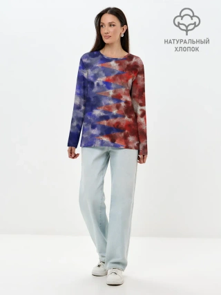 Лонгслив женский. Хлопок / Сине-Красные Разводы