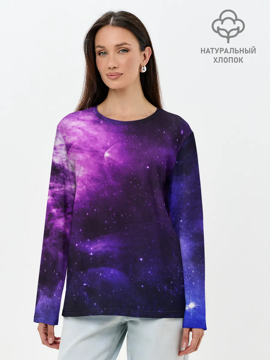 Лонгслив женский. Хлопок / Холодный космос