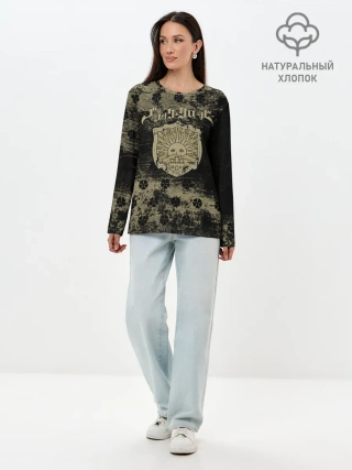 Лонгслив женский. Хлопок / Золотой Рассвет Чёрный клевер