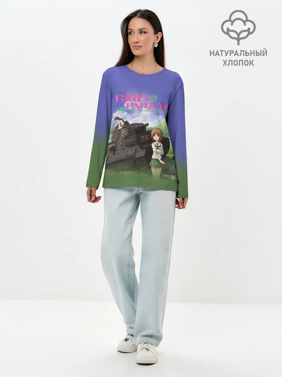 Лонгслив женский. Хлопок / Девушки и танки | Girls und Panzer