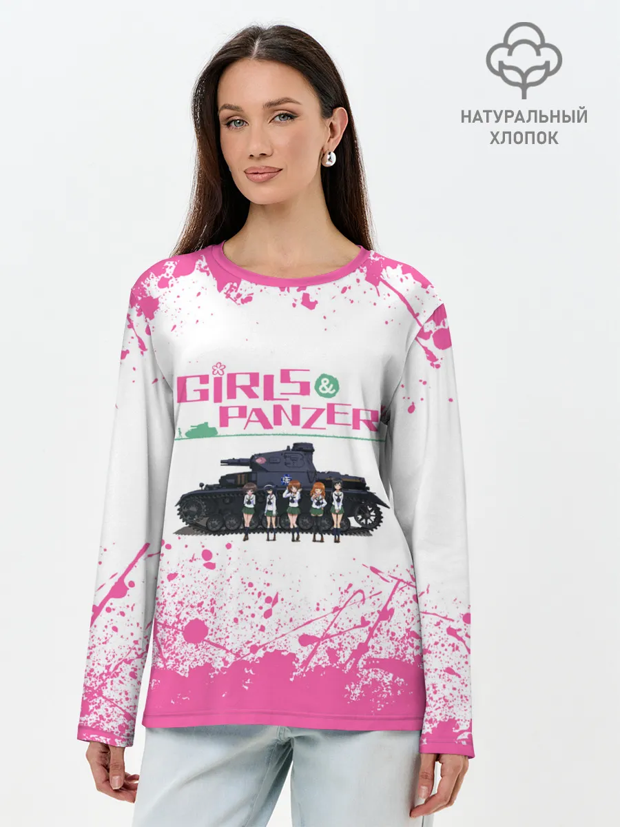 Лонгслив женский. Хлопок / Девушки и танки | Pink