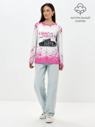 Лонгслив женский. Хлопок / Девушки и танки | Pink