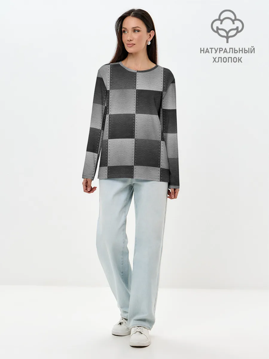 Лонгслив женский. Хлопок / Пэчворк из Кожи
