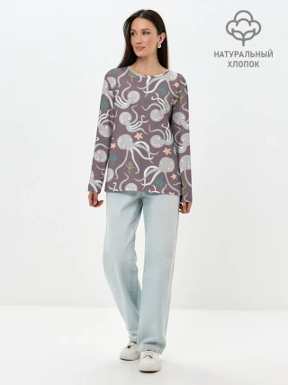 Лонгслив женский. Хлопок / Осьминоги