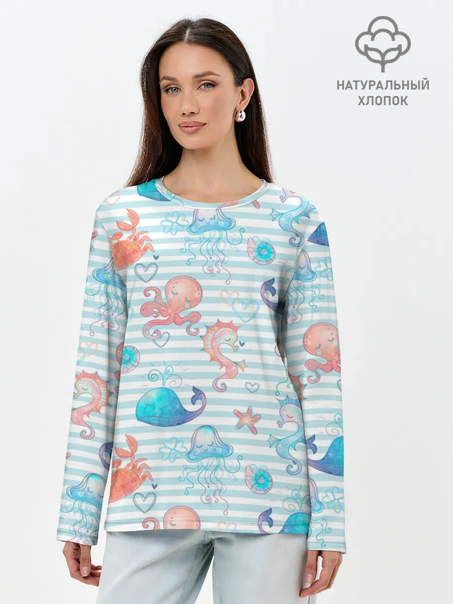 Лонгслив женский. Хлопок / Морские жители