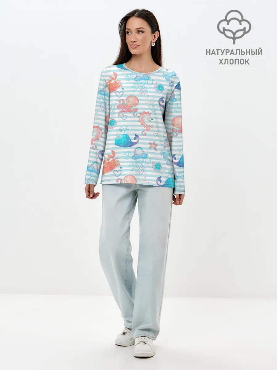 Лонгслив женский. Хлопок / Морские жители