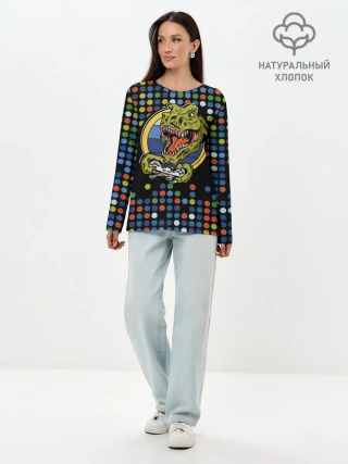 Лонгслив женский. Хлопок / Динозавр-игрок