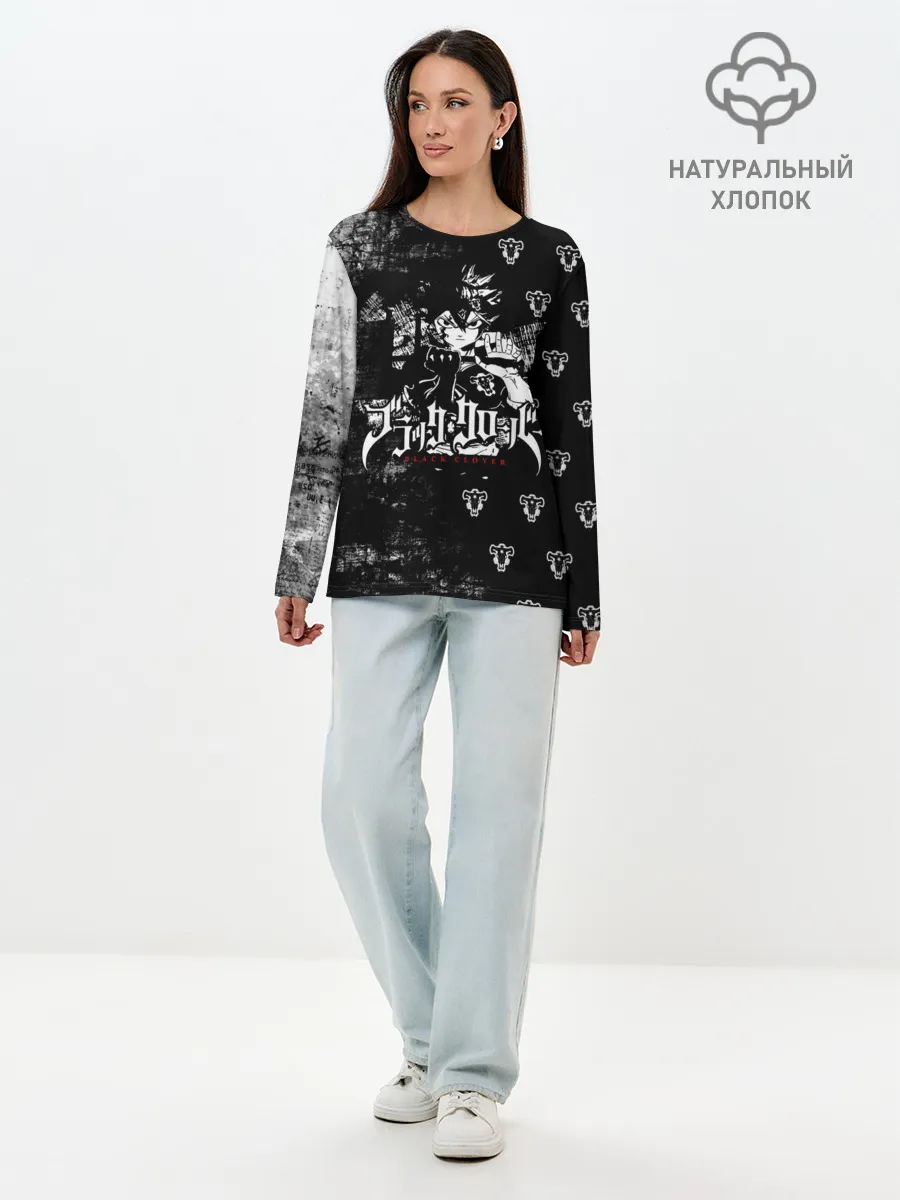 Лонгслив женский. Хлопок / Черный Аста Чёрный клевер