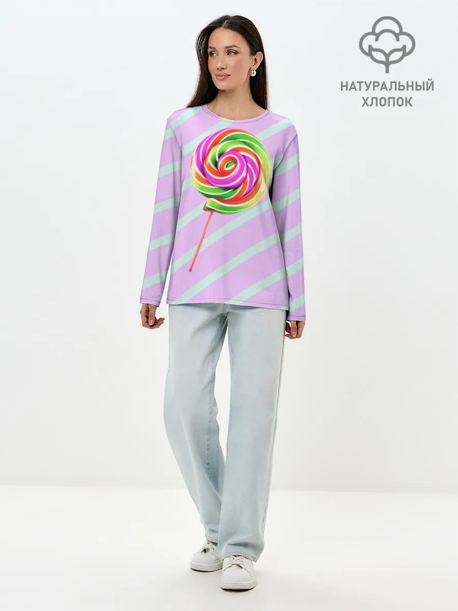 Лонгслив женский. Хлопок / Леденец графический фон