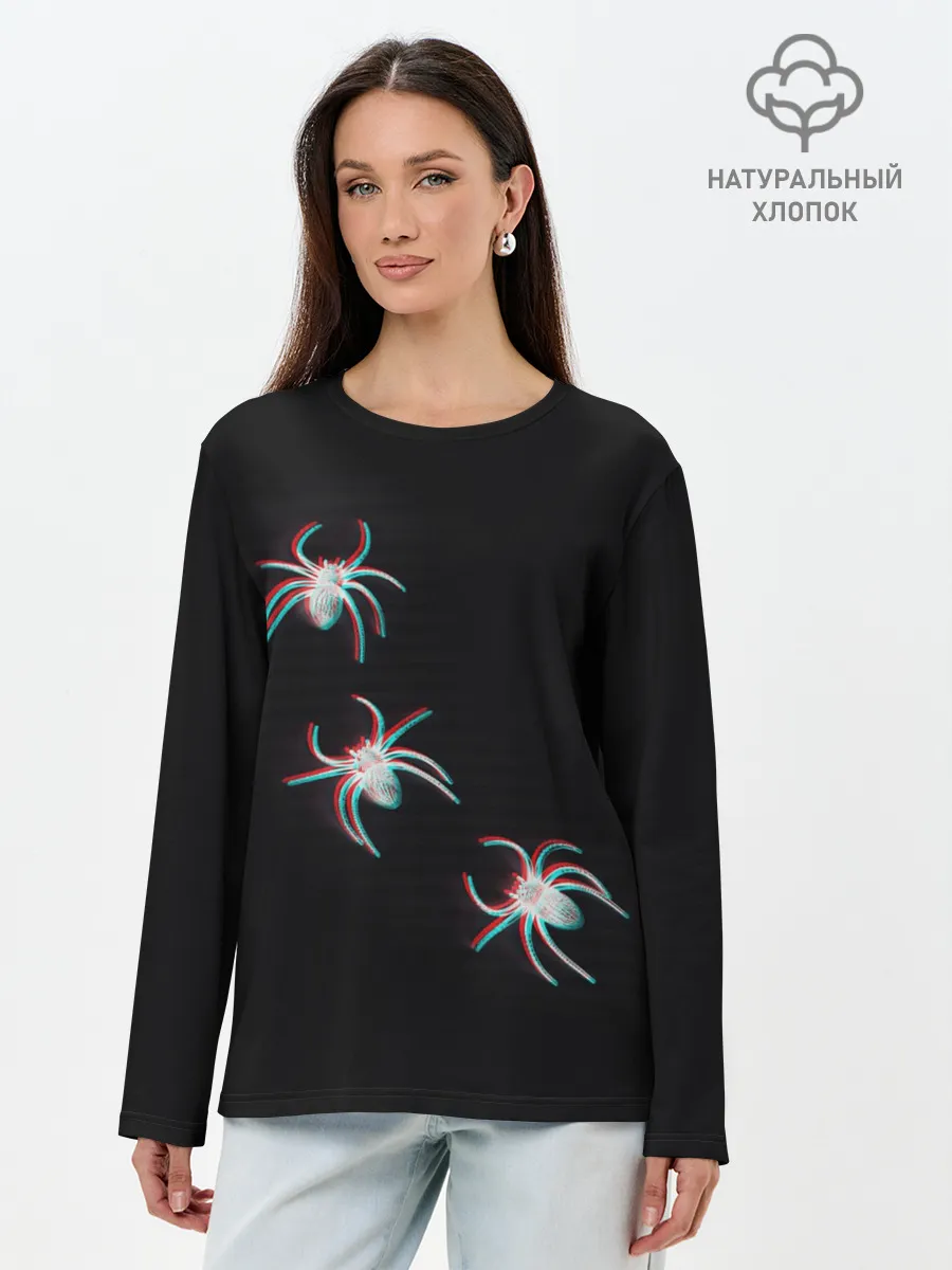 Лонгслив женский. Хлопок / ПАУКИ ГЛИТЧ / GLITCH SPIDERS