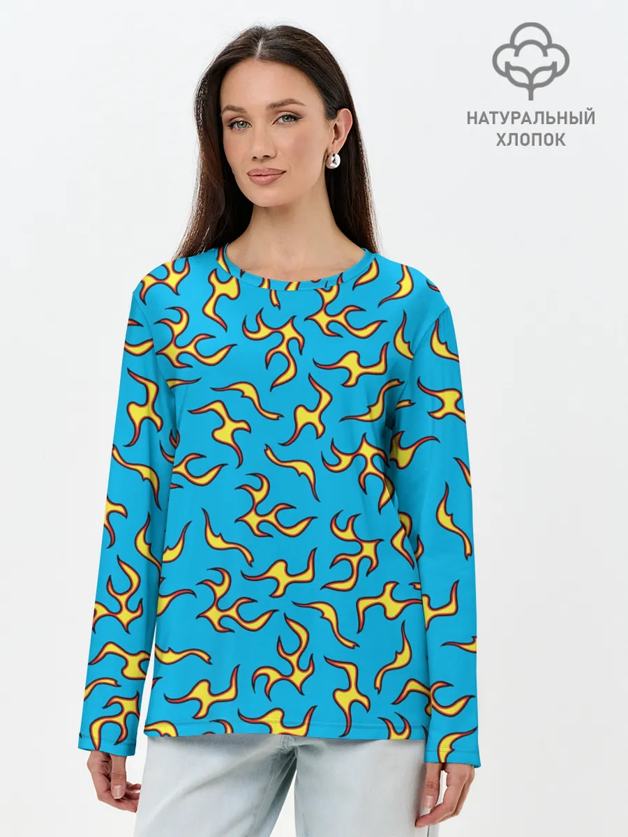 Лонгслив женский. Хлопок / ОГОНЬ / УЗОР / FIRE
