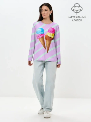 Лонгслив женский. Хлопок / Мороженое графический фон