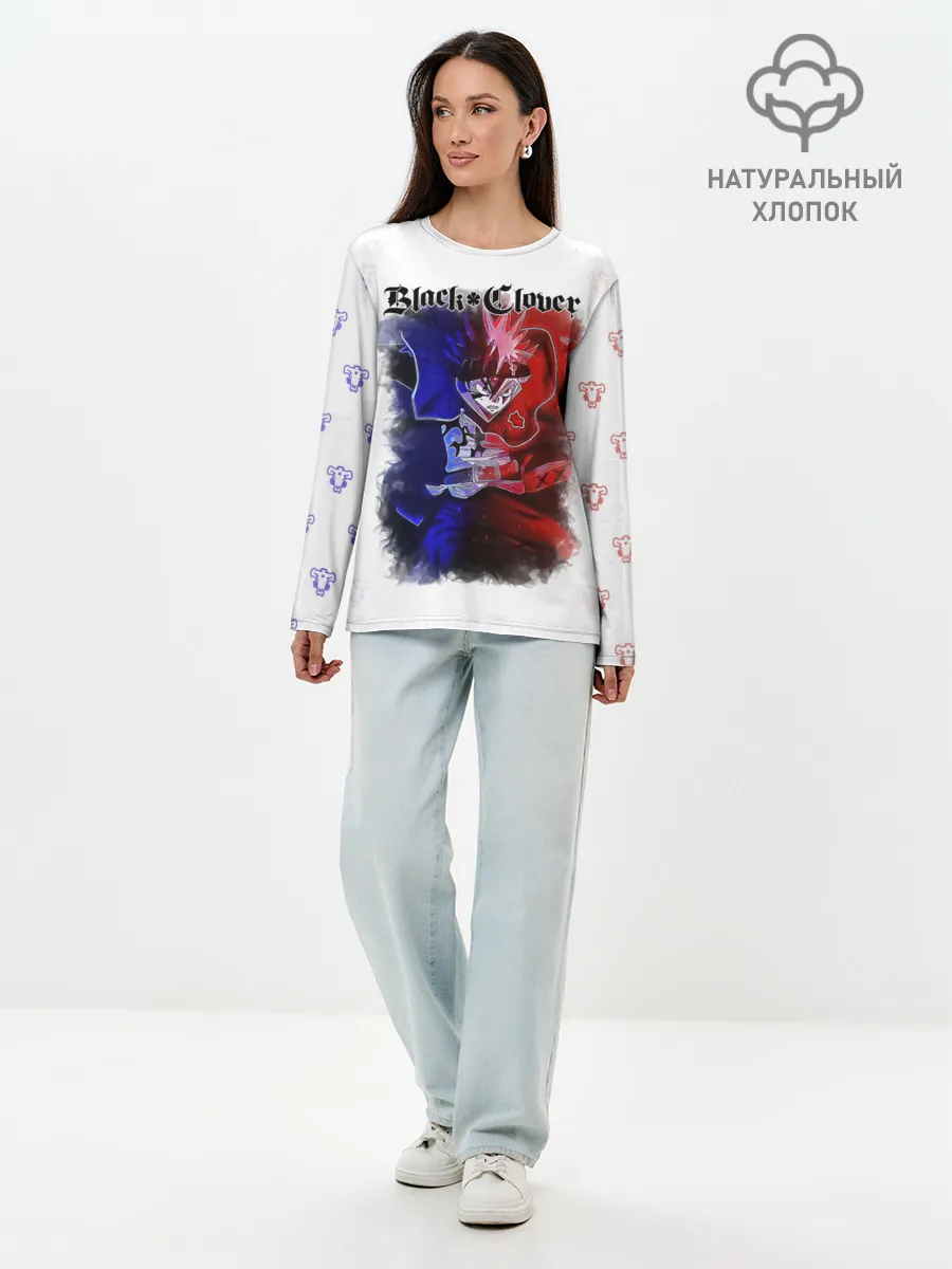 Лонгслив женский. Хлопок / Аста Чёрный клевер | Черные быки