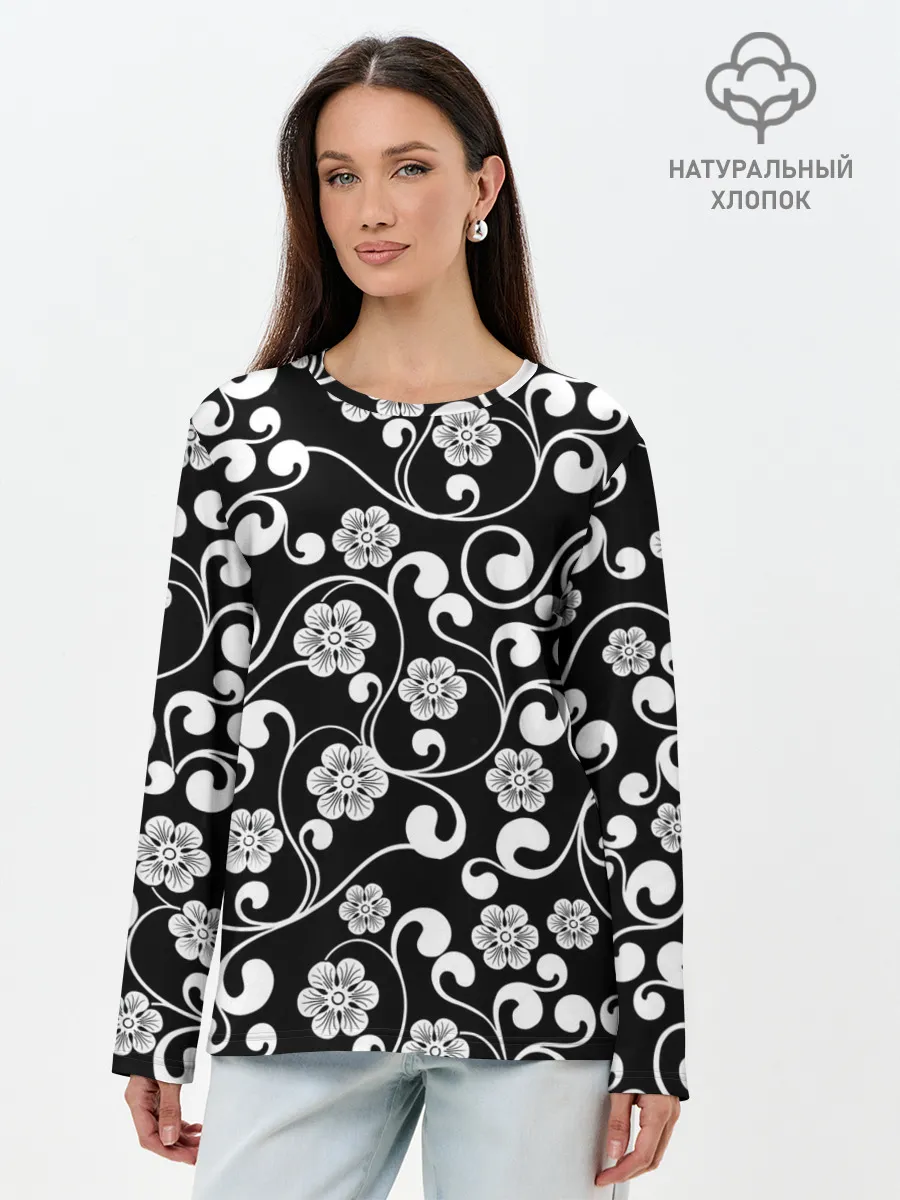 Лонгслив женский. Хлопок / Векторные цветы