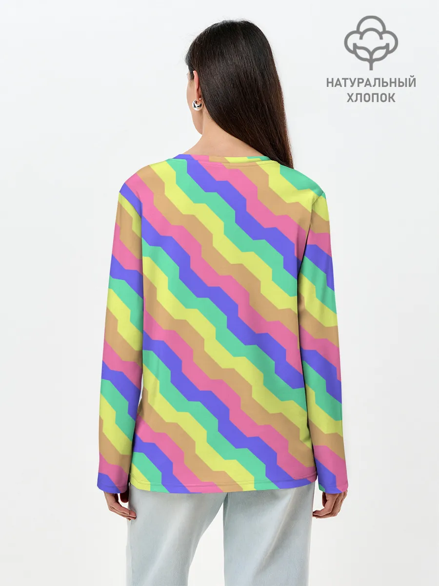 Лонгслив женский. Хлопок / Радужные волны