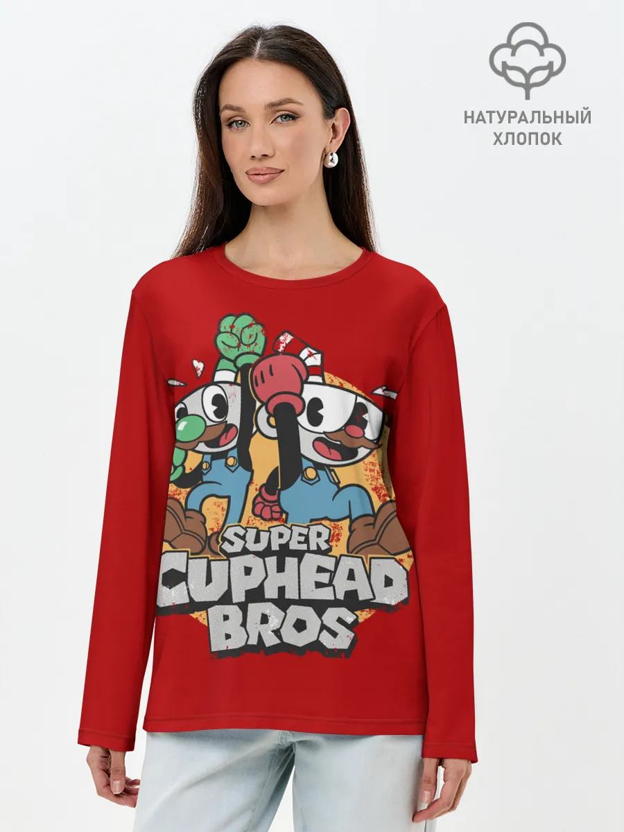 Лонгслив женский. Хлопок / Super Cuphead Bros