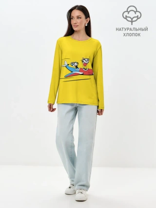 Лонгслив женский. Хлопок / Летящие кружки