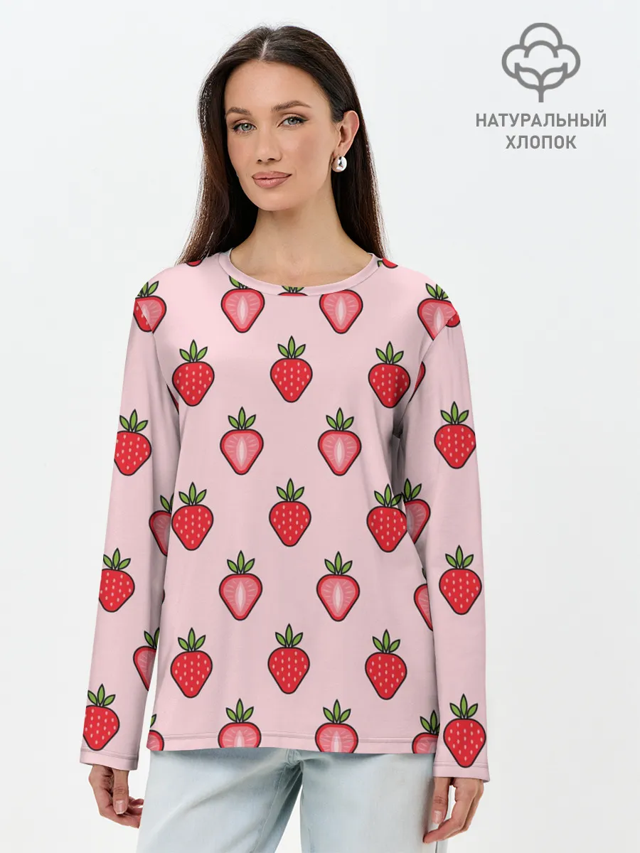 Лонгслив женский. Хлопок / Клубничное настроение