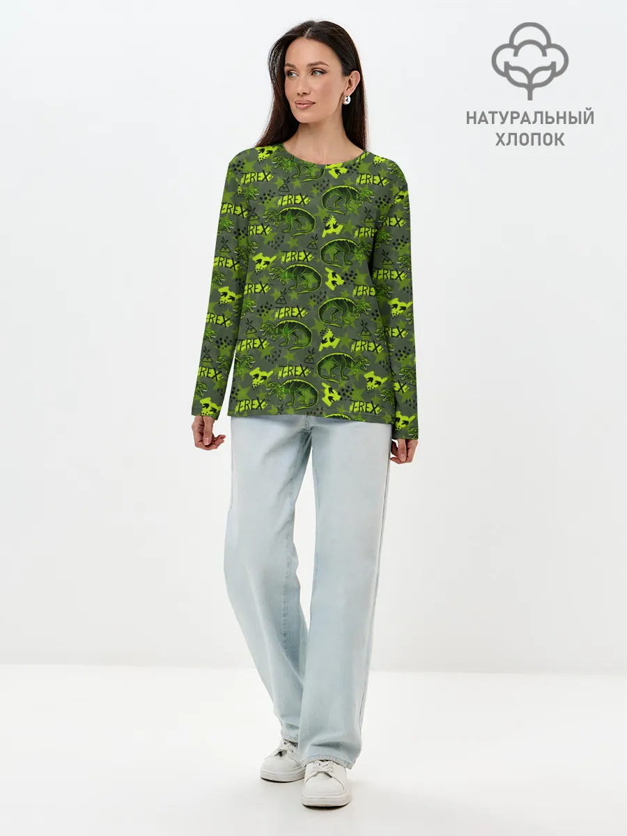 Лонгслив женский. Хлопок / Динозавры T-rex
