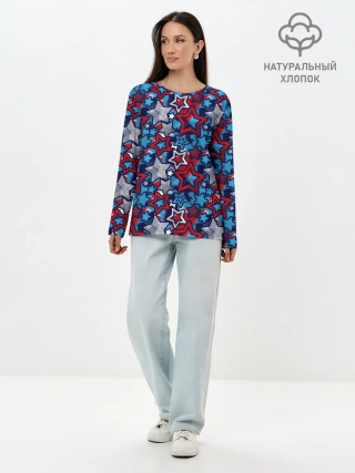 Лонгслив женский. Хлопок / 3D звездочки