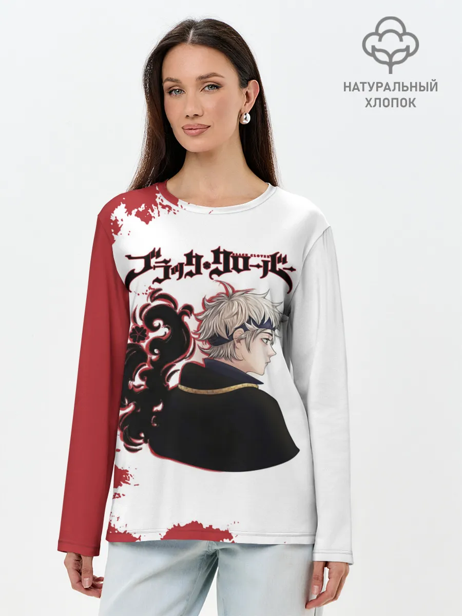 Лонгслив женский. Хлопок / Аста Чёрный клевер красный дым