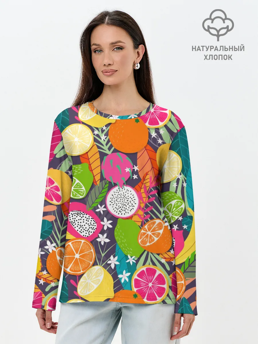 Лонгслив женский. Хлопок / Фрукты