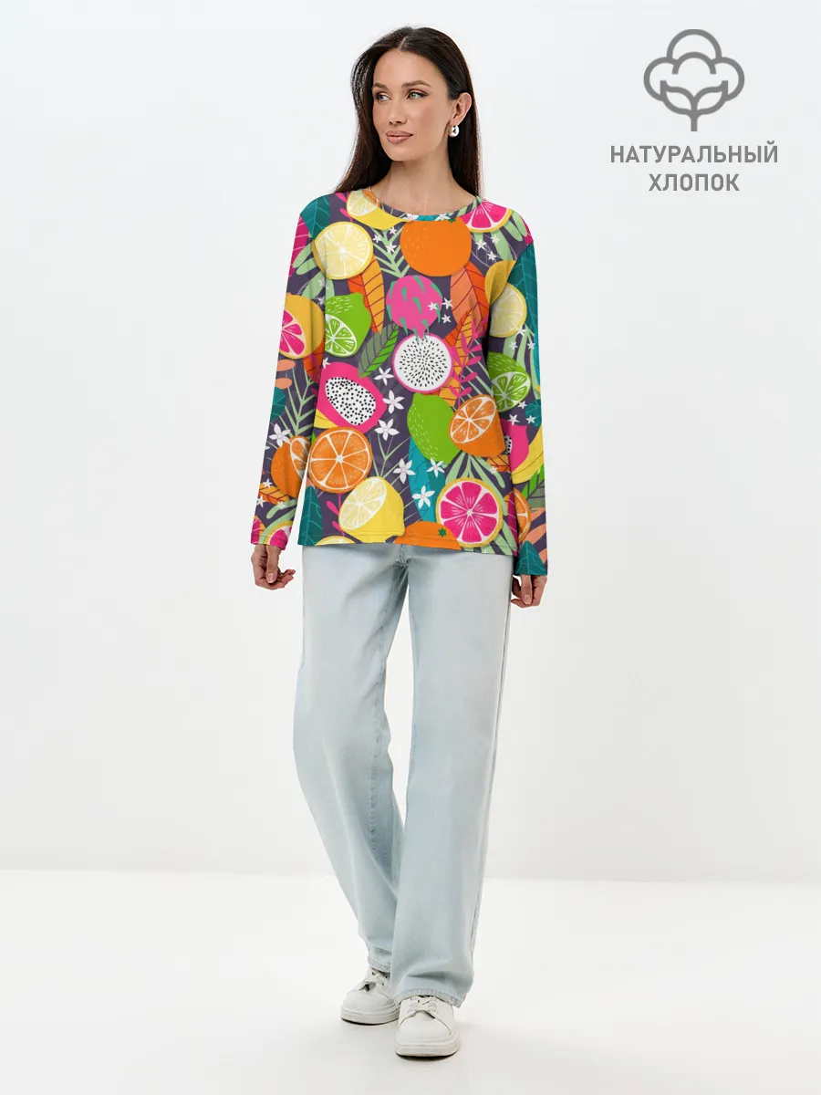 Лонгслив женский. Хлопок / Фрукты