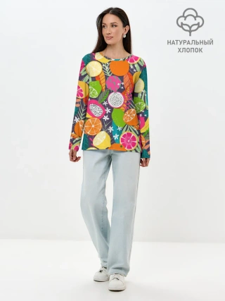 Лонгслив женский. Хлопок / Фрукты
