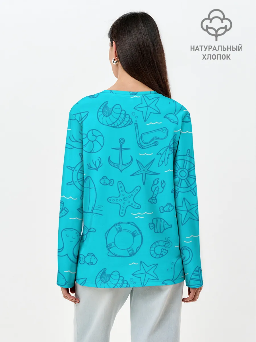 Лонгслив женский. Хлопок / Морская тема