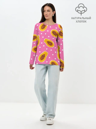 Лонгслив женский. Хлопок / Папайя на розовом
