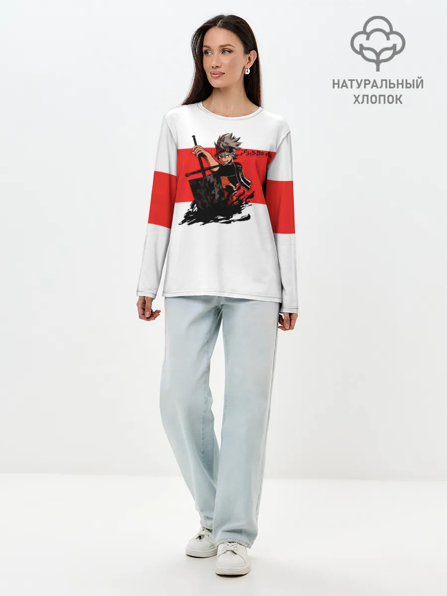 Лонгслив женский. Хлопок / Чёрный клевер Аста красная полоса