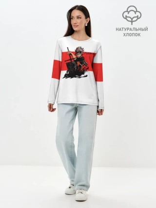 Лонгслив женский. Хлопок / Чёрный клевер Аста красная полоса