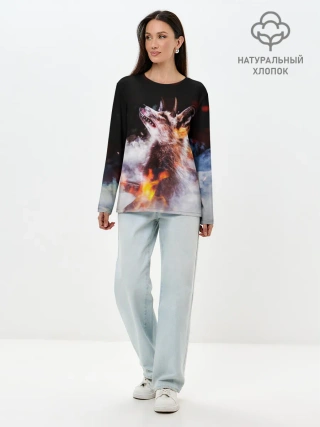 Лонгслив женский. Хлопок / Лиса с рогами