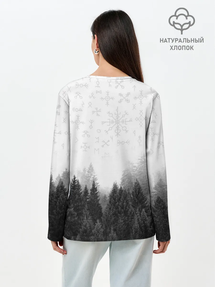 Лонгслив женский. Хлопок / Лес и руны